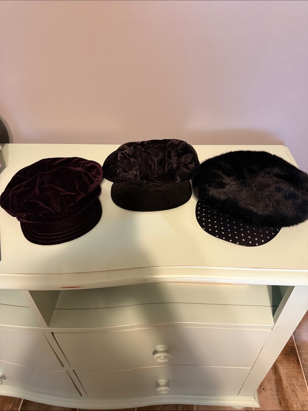 betmar Velvet and Faux-Fur Newsboy Caps - Black & Deep Plum